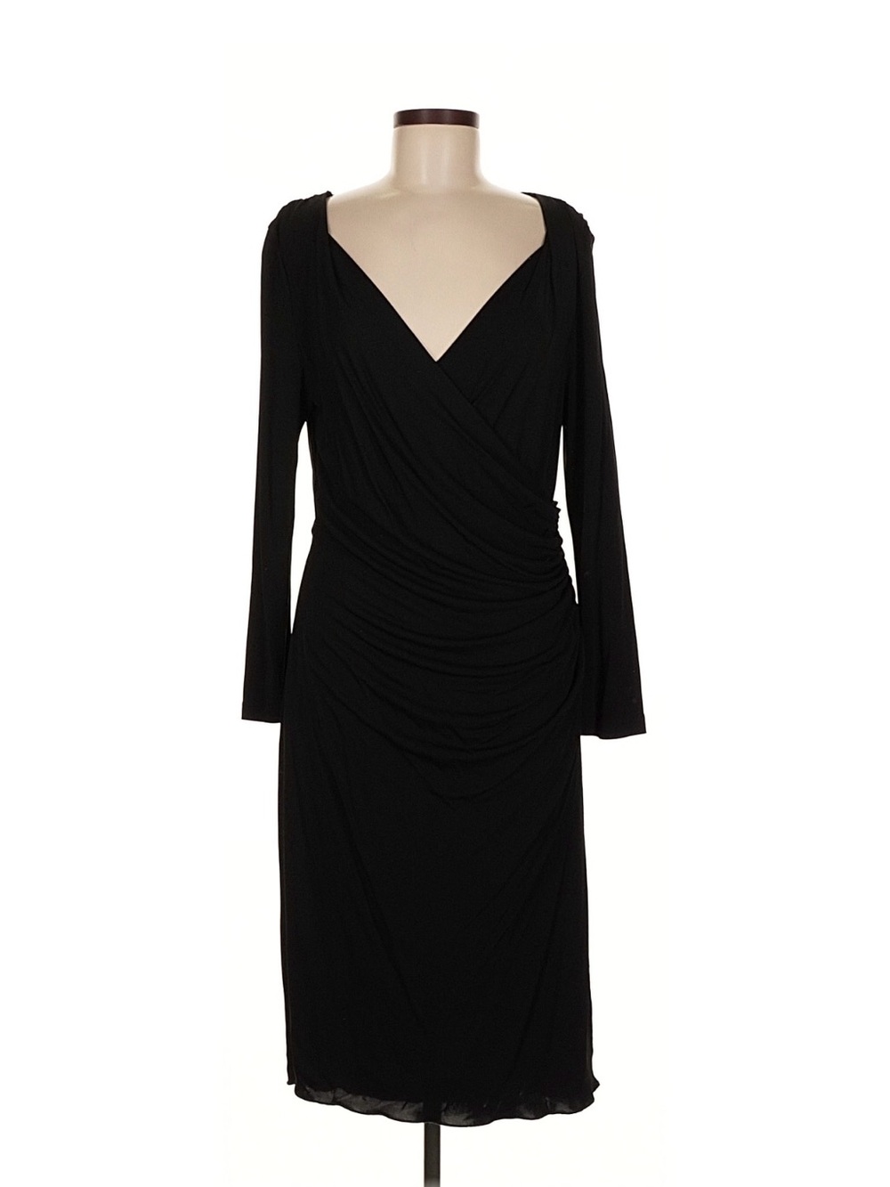 LK Bennett London Black Long-Sleeve Wrap Ruched Dress